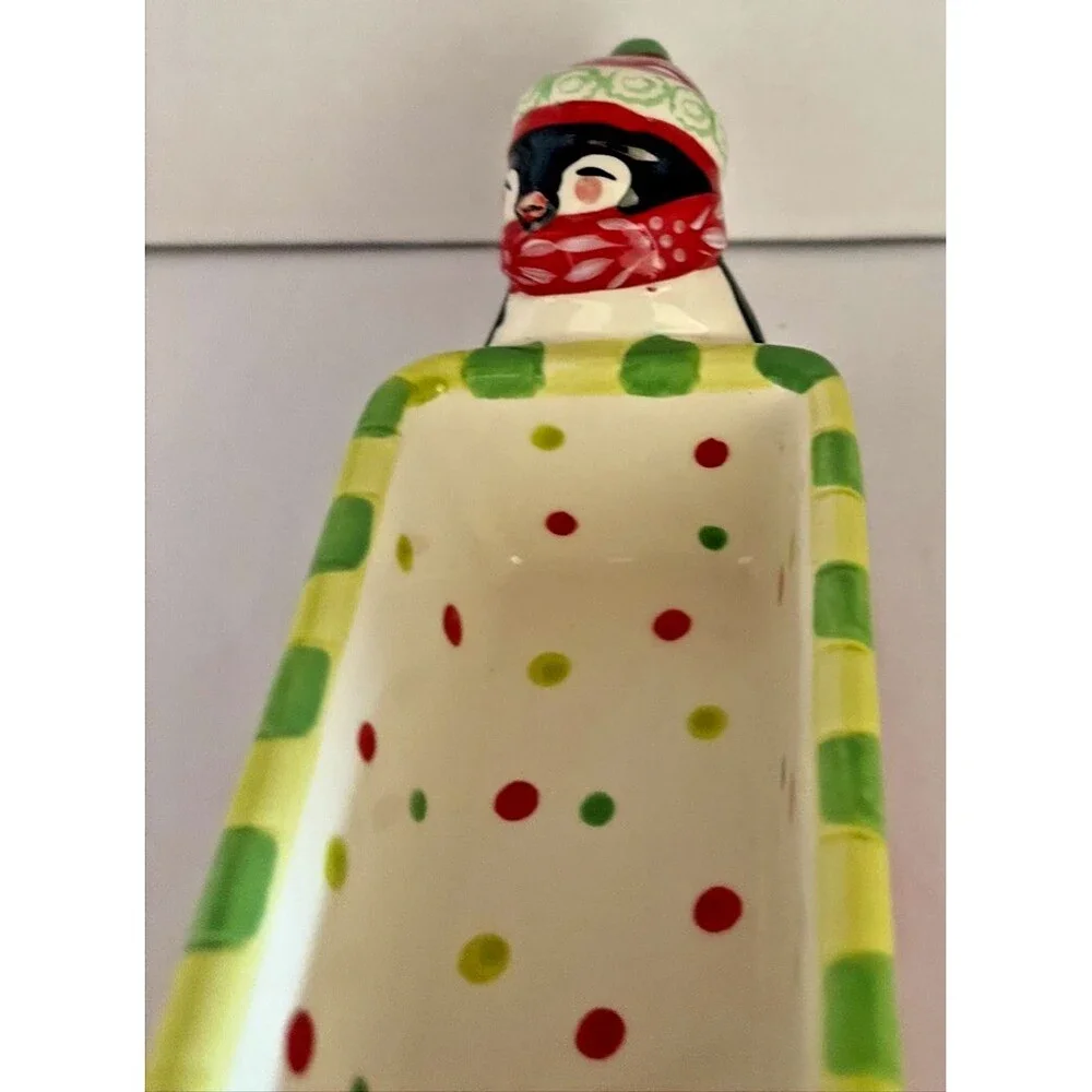 Temp-tations Winter Whimsy Holiday Ceramic Cracker Tray Snowman Penguin 12